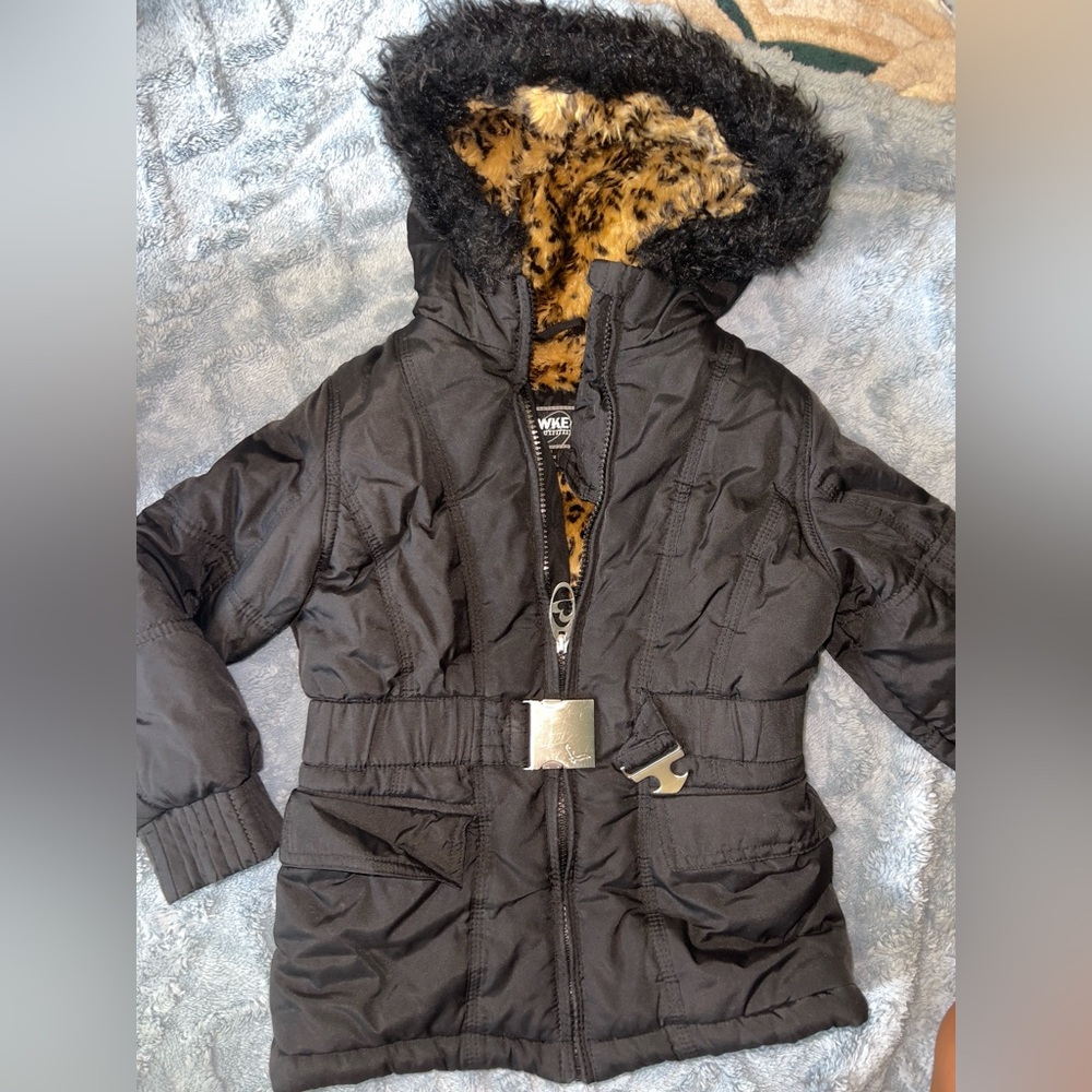 Hawke & Co Black Coat with Leopard Print Lining